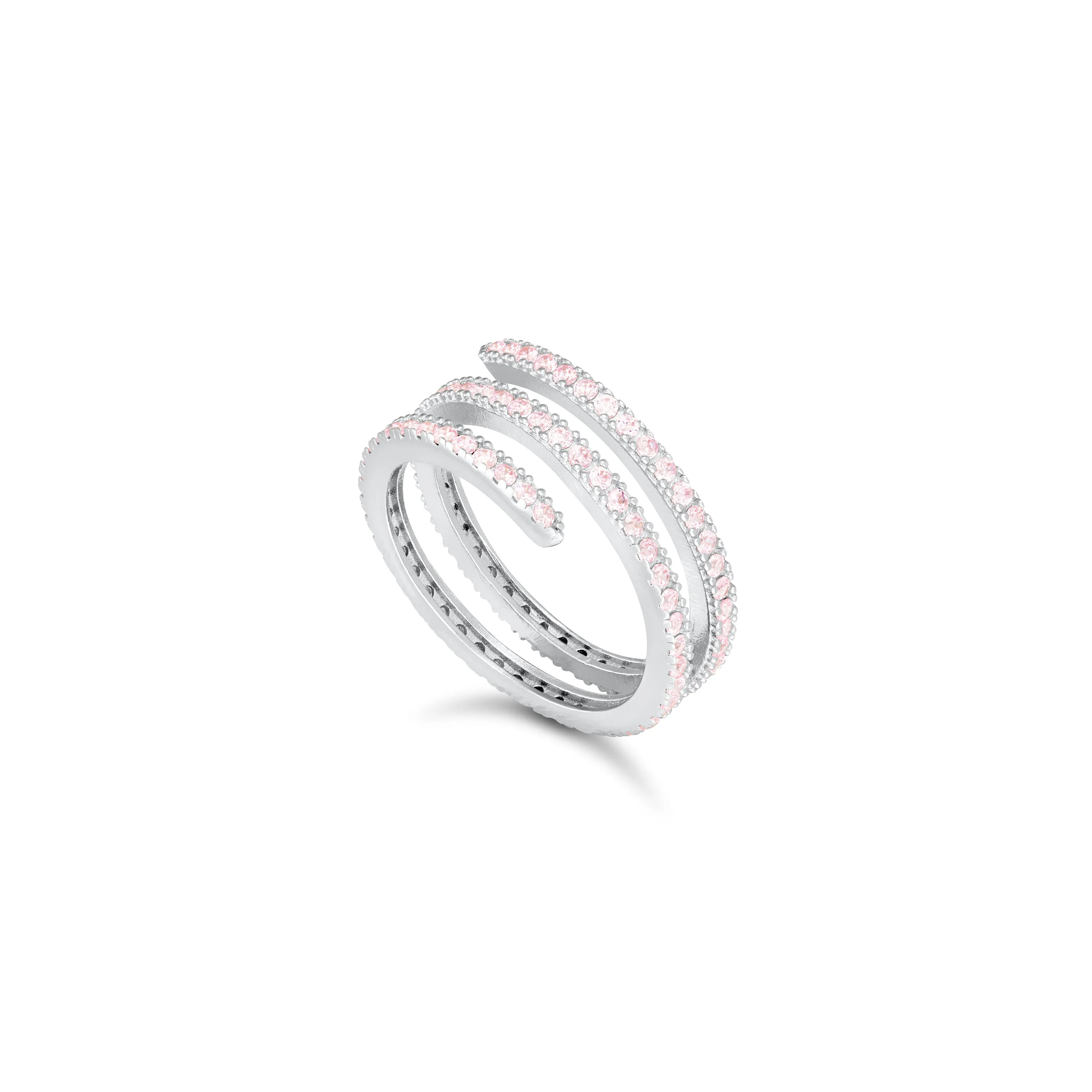 Cubic Zirconia Spiral Ring - Silver Light Pink