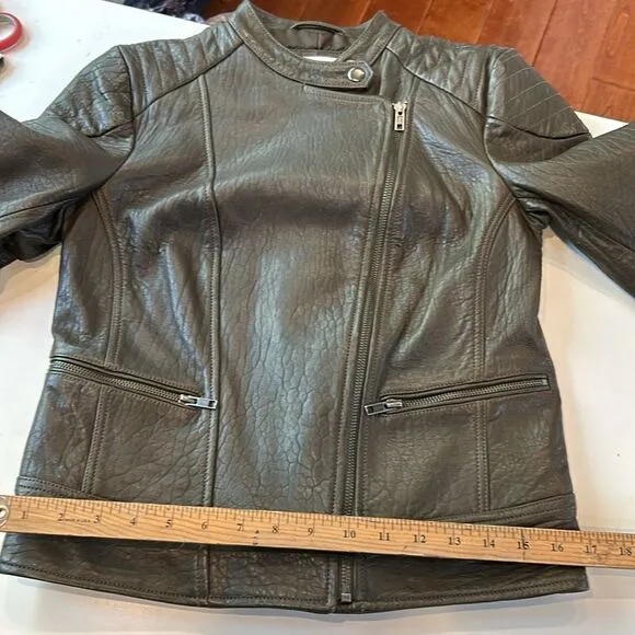 Cupcakes and cashmere dark brown leather Moto jacket, size extra small