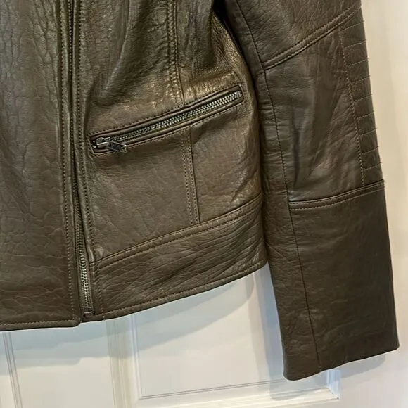 Cupcakes and cashmere dark brown leather Moto jacket, size extra small