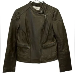 Cupcakes and cashmere dark brown leather Moto jacket, size extra small