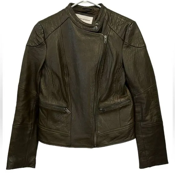 Cupcakes and cashmere dark brown leather Moto jacket, size extra small