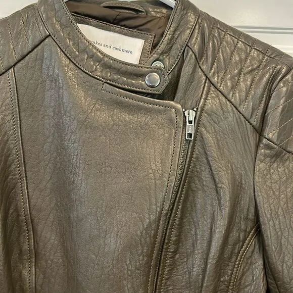 Cupcakes and cashmere dark brown leather Moto jacket, size extra small