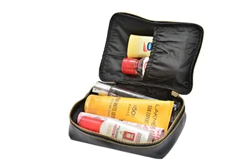 Customized Women's Buttoned Leather Bag   Mini Make up Kit - Green Black