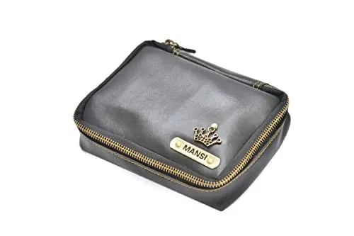 Customized Women's Buttoned Leather Bag   Mini Make up Kit - Green Black