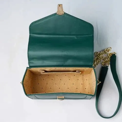 Customized Women's Buttoned Leather Bag   Mini Make up Kit - Green Black