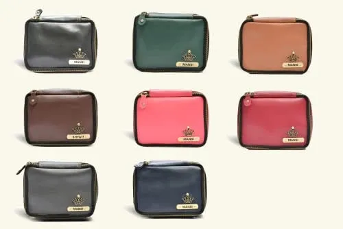 Customized Women's Buttoned Leather Bag   Mini Make up Kit - Green Black