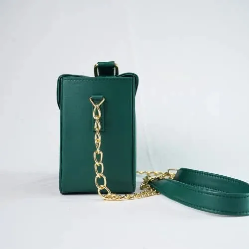Customized Women's Buttoned Leather Bag   Mini Make up Kit - Green Black