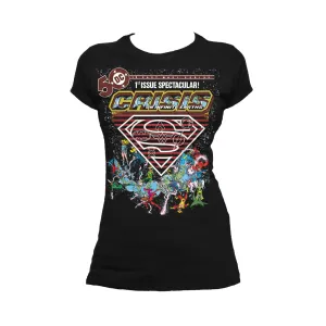 DC Comics Crisis Logo Justice League Official Women's T-shirt (Black)