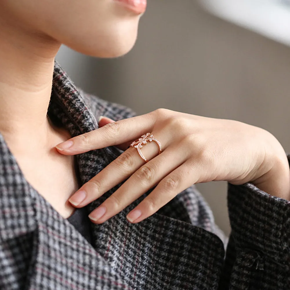 Diamond Double Curve Statement Ring