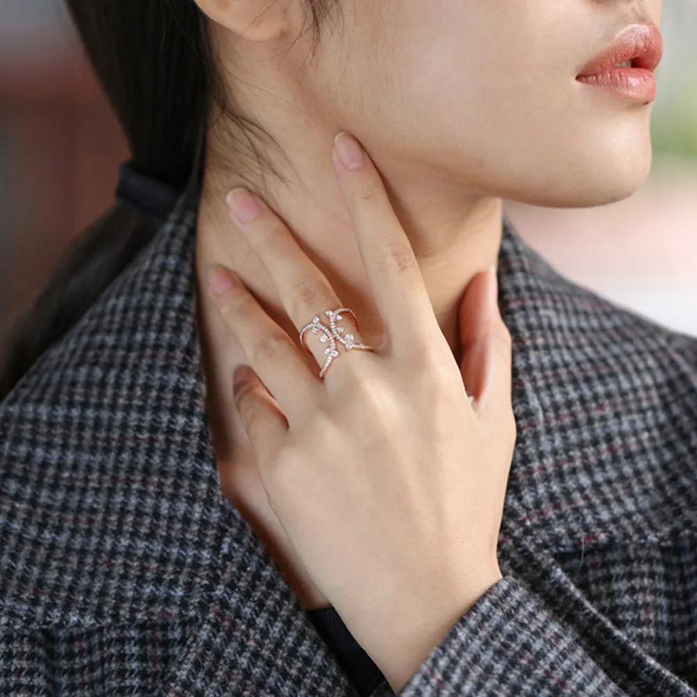 Diamond Double Curve Statement Ring