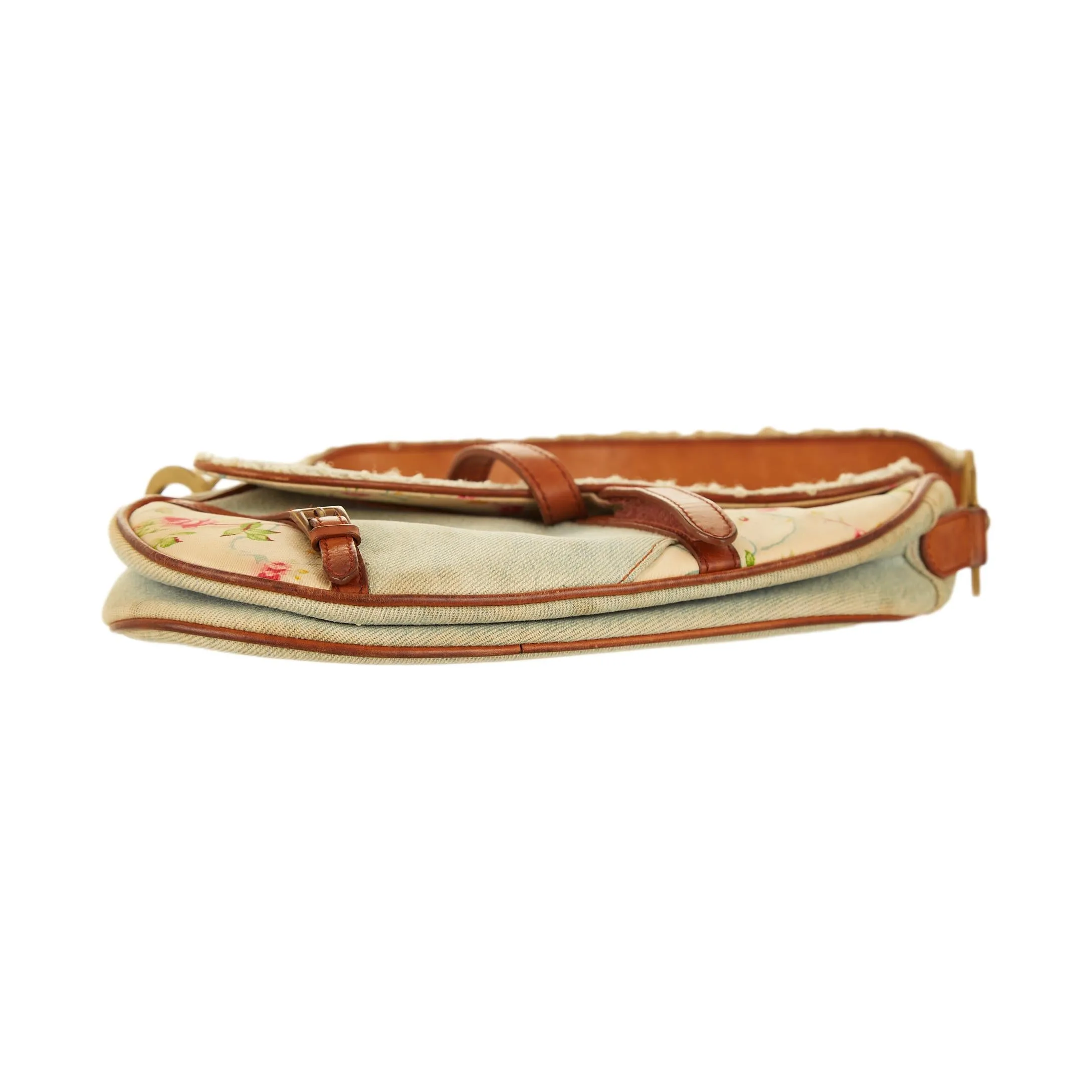Dior Denim Floral Shearling Saddle Bag