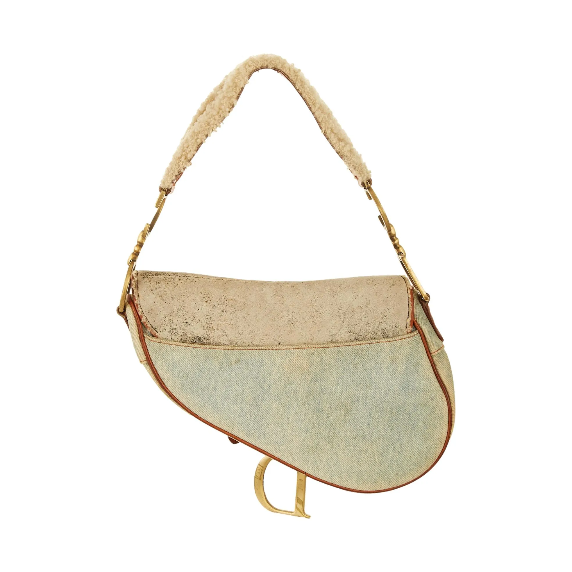 Dior Denim Floral Shearling Saddle Bag