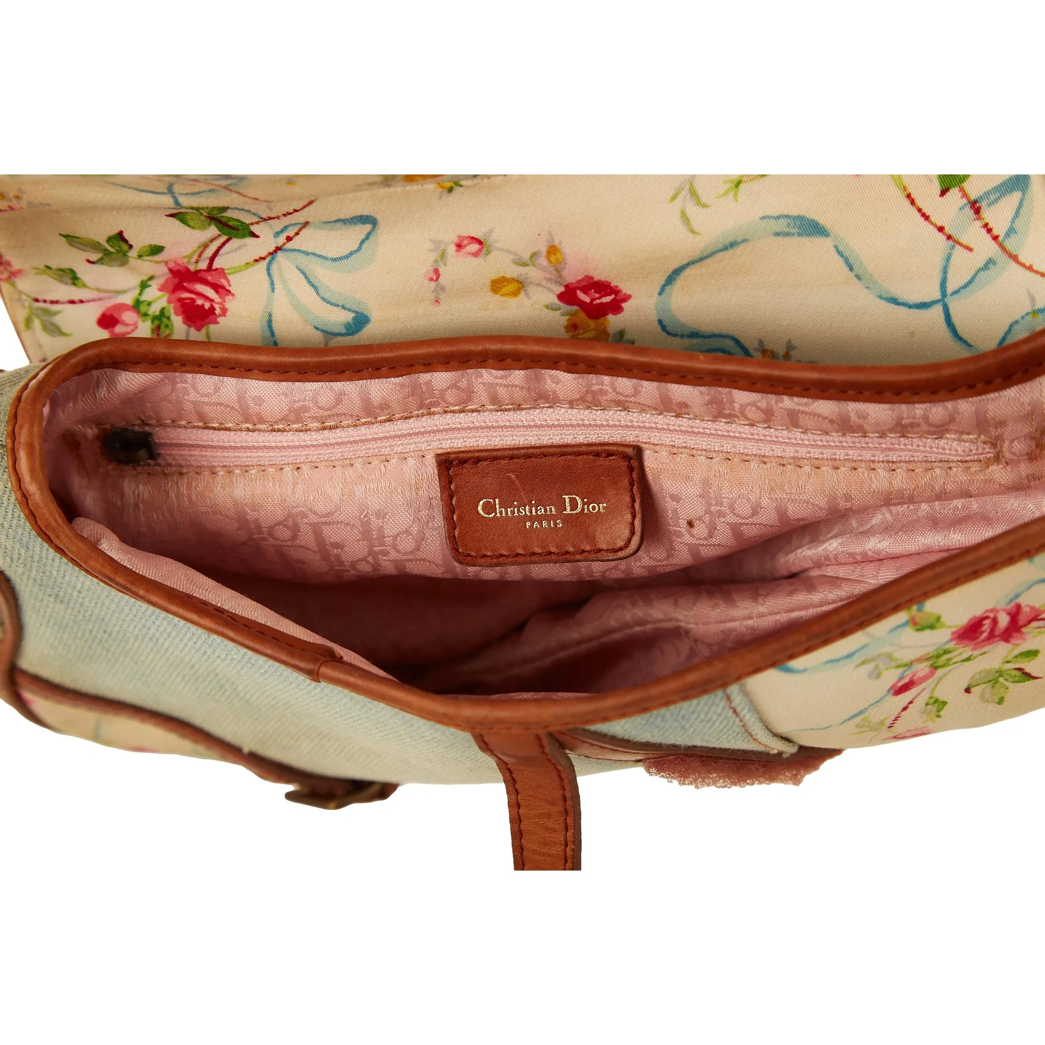 Dior Denim Floral Shearling Saddle Bag