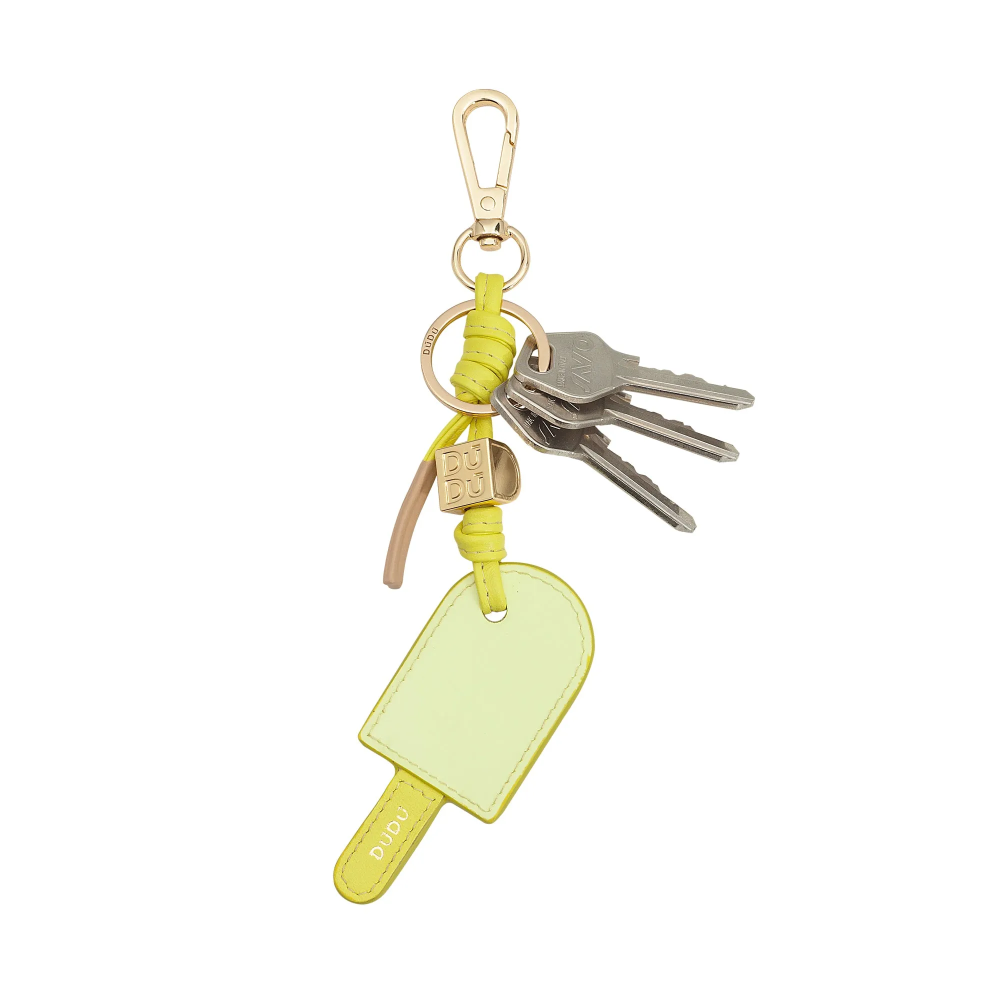 DUDU leather keychain stacked ice cream, keychain for men's women with ring and carabiner, colored summer design