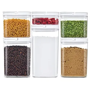 DuraHome - Airtight Food Storage Container Set, 6 Piece Set - Durable Containers Clear Acrylic with Handle Lid Design, Dry Goods Pantry Organization, BPA free FlipLock (Rectangle)