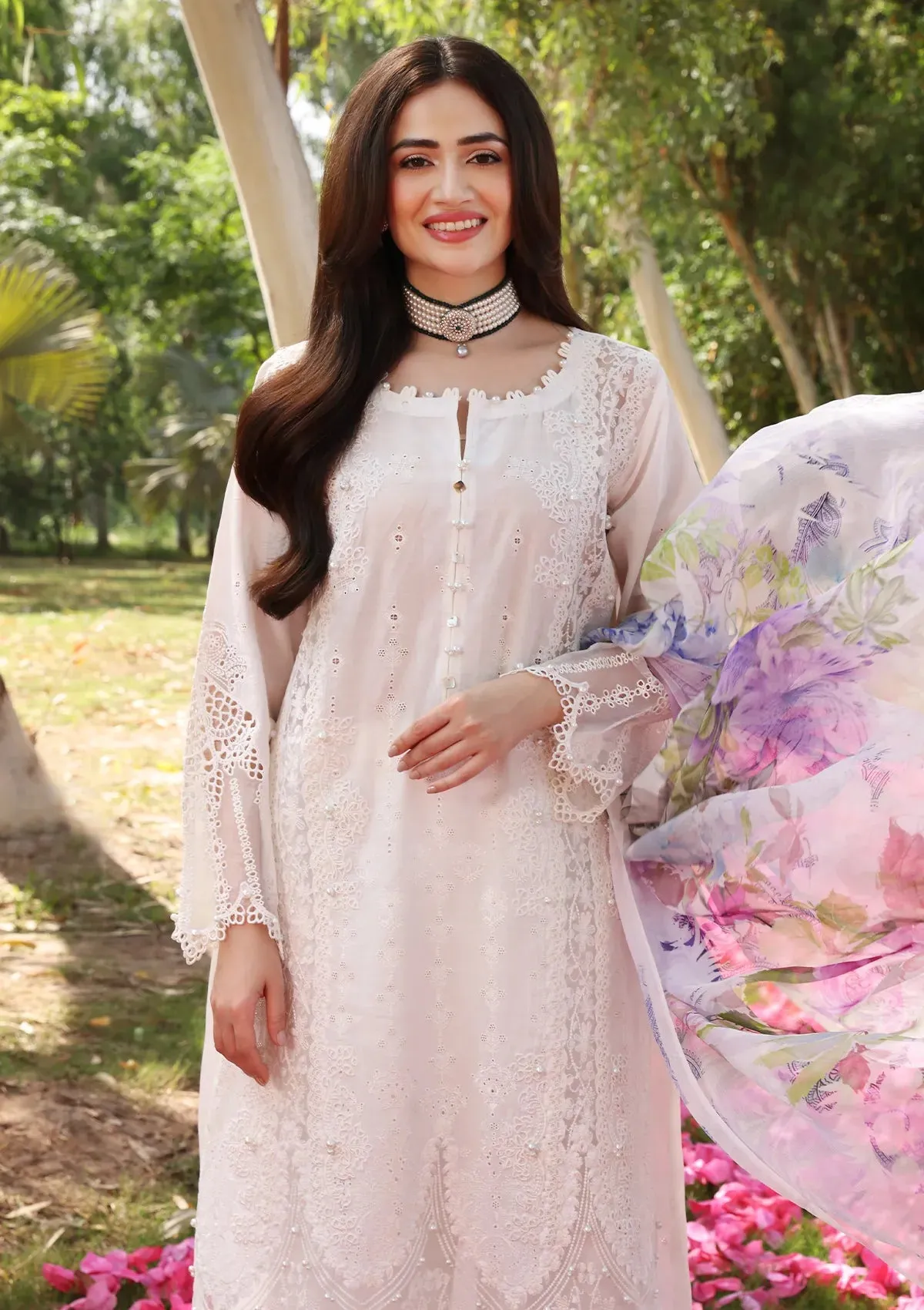ECF-03 SNOW WHITE |  Elaf Premium festive Chikankari collection2023