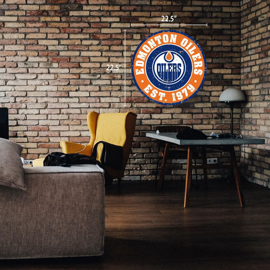 Edmonton Oilers Sign | Round Distressed 22"