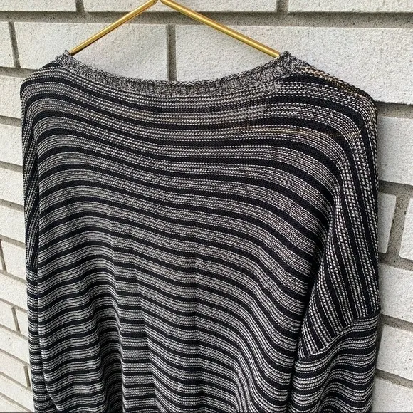 Eileen Fisher Knit Wool Linen Striped Boxy Pullover Sweater