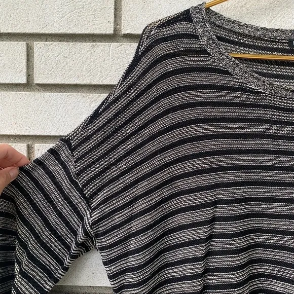 Eileen Fisher Knit Wool Linen Striped Boxy Pullover Sweater