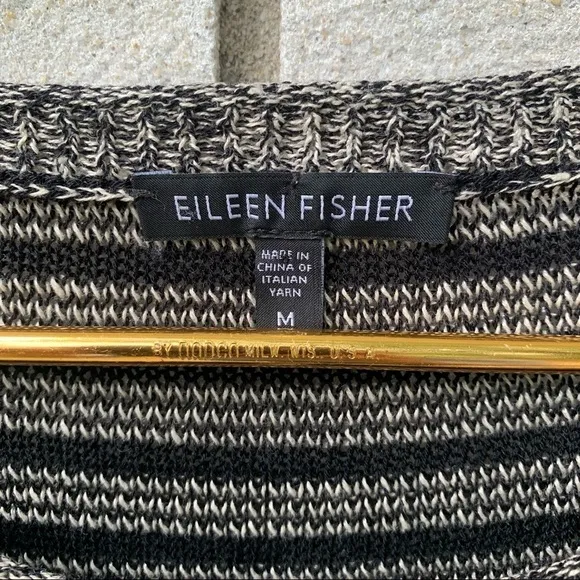 Eileen Fisher Knit Wool Linen Striped Boxy Pullover Sweater