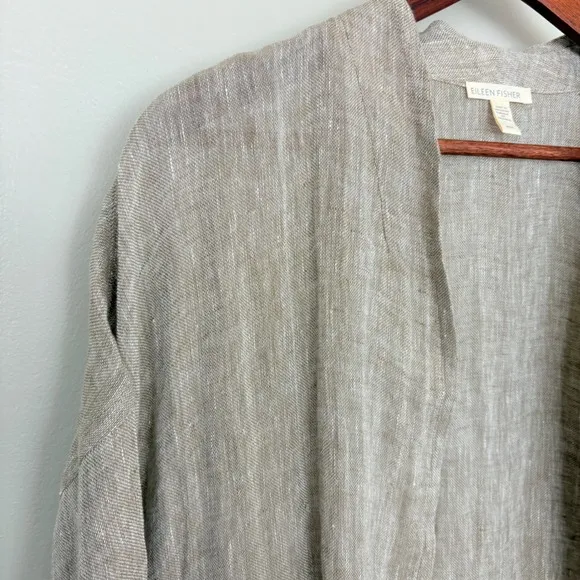 EILEEN FISHER Women Organic Linen Tan Duster Cardigan Lagenlook Open Size Medium