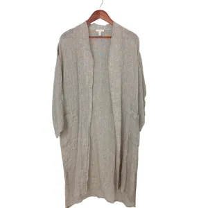 EILEEN FISHER Women Organic Linen Tan Duster Cardigan Lagenlook Open Size Medium