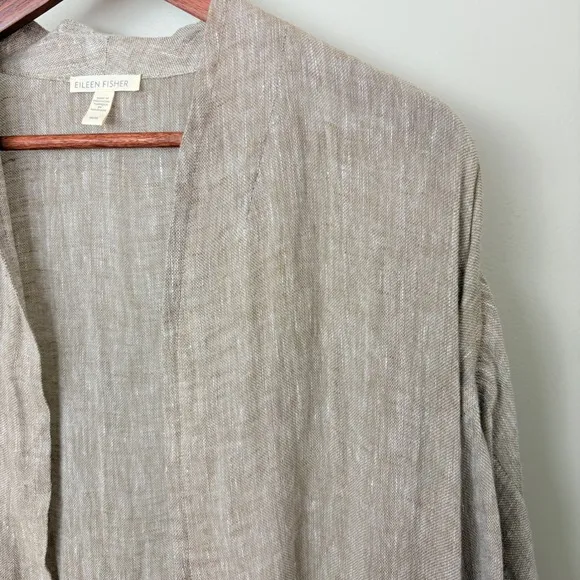 EILEEN FISHER Women Organic Linen Tan Duster Cardigan Lagenlook Open Size Medium