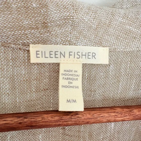 EILEEN FISHER Women Organic Linen Tan Duster Cardigan Lagenlook Open Size Medium