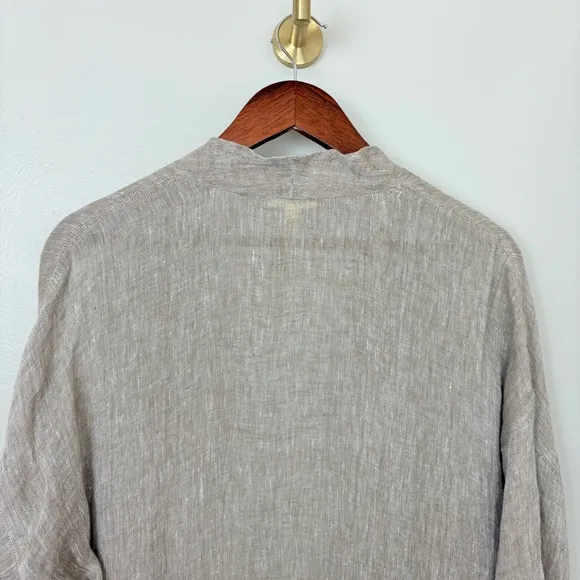 EILEEN FISHER Women Organic Linen Tan Duster Cardigan Lagenlook Open Size Medium