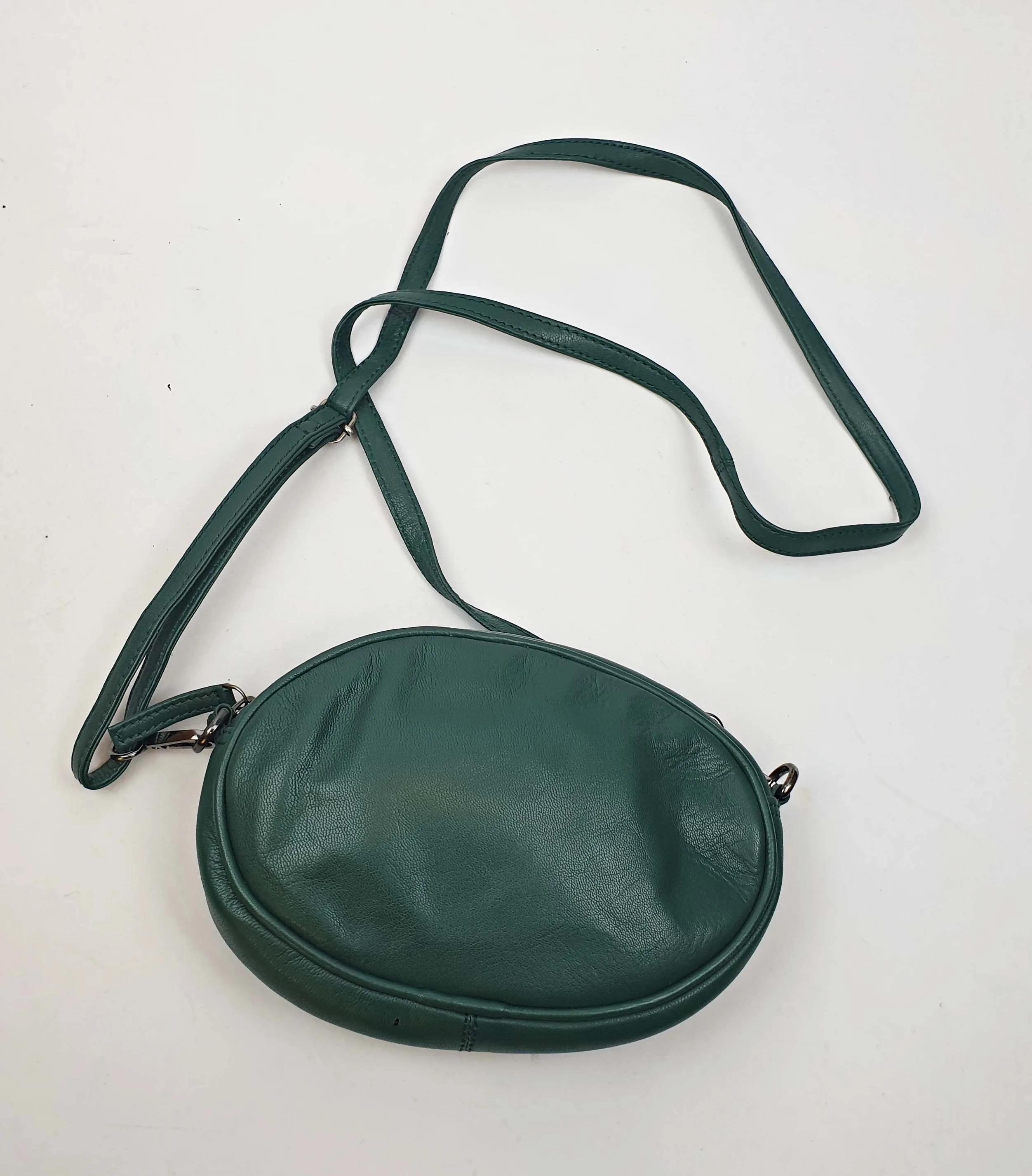 Elk green soft leather oval shaped bag