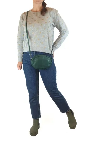 Elk green soft leather oval shaped bag