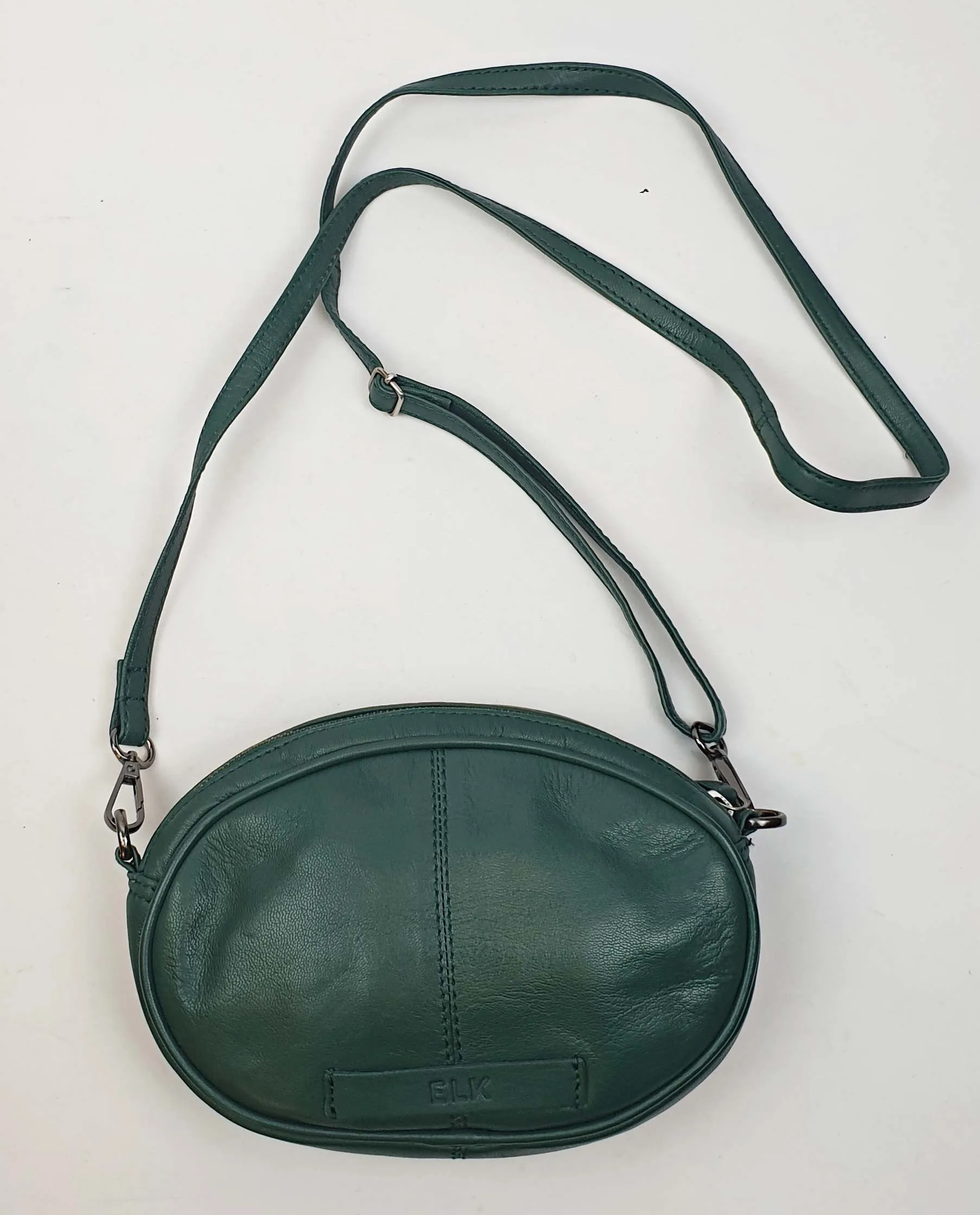 Elk green soft leather oval shaped bag