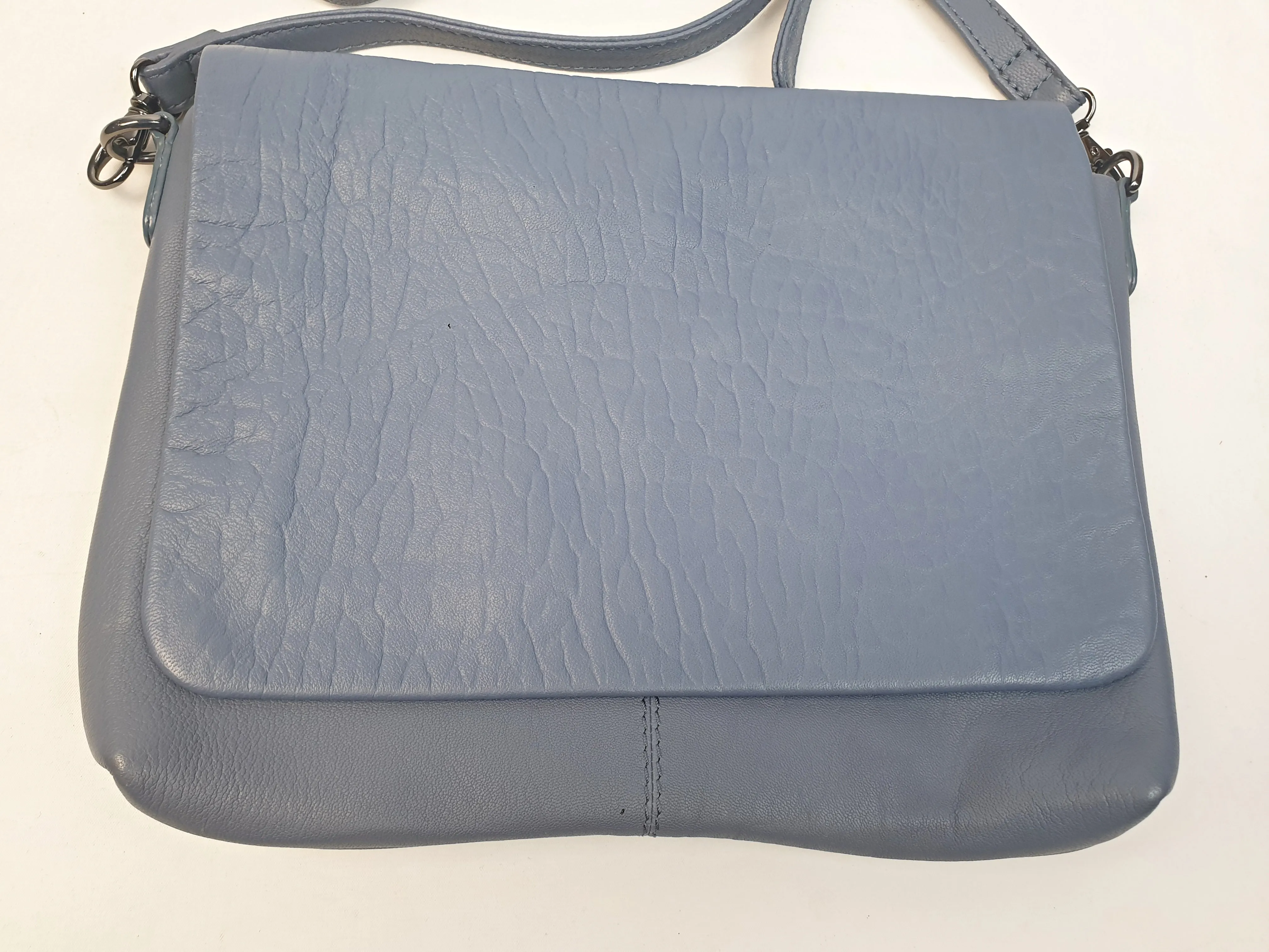 Elk soft blue leather adjustable bag