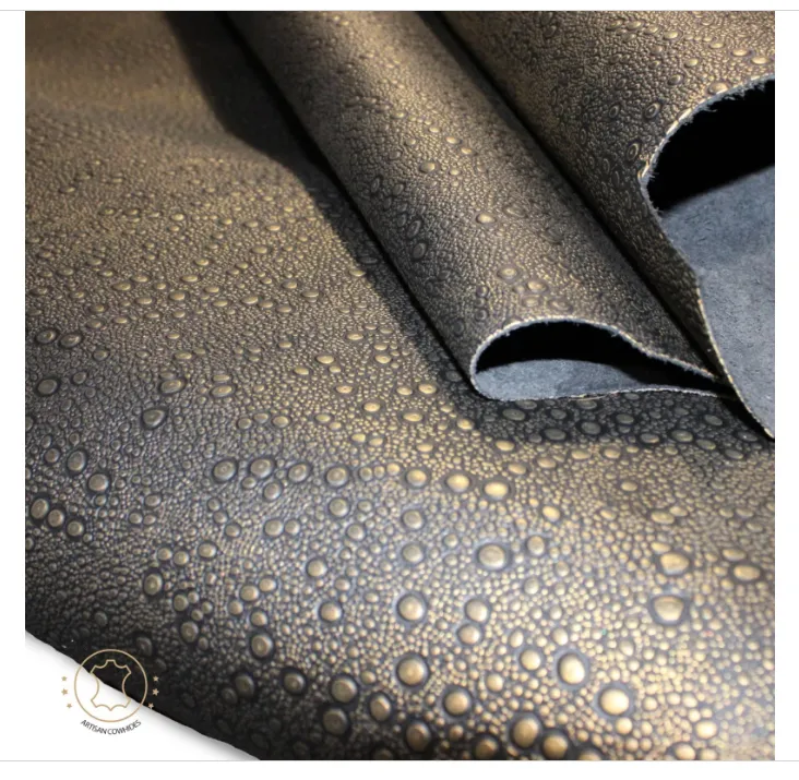 Embossed Leather Rain Drops Black Gold: Leather 3 - 3.5 oz. | 1.4 - 1.6 mm - Leather for Projects - Rain Drops