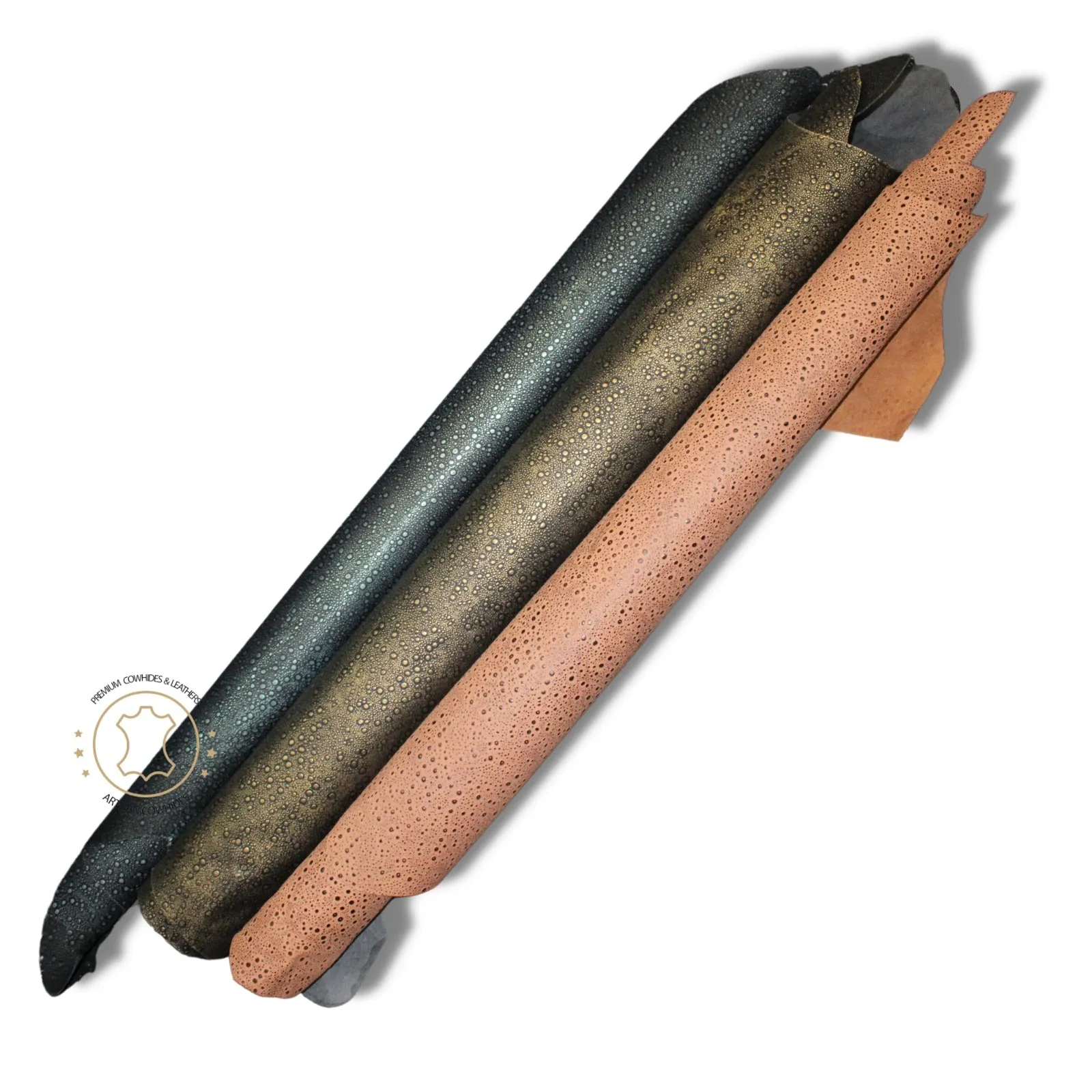 Embossed Leather Rain Drops Black Gold: Leather 3 - 3.5 oz. | 1.4 - 1.6 mm - Leather for Projects - Rain Drops