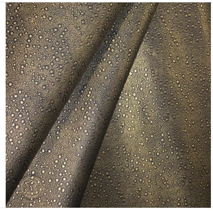 Embossed Leather Rain Drops Black Gold: Leather 3 - 3.5 oz. | 1.4 - 1.6 mm - Leather for Projects - Rain Drops