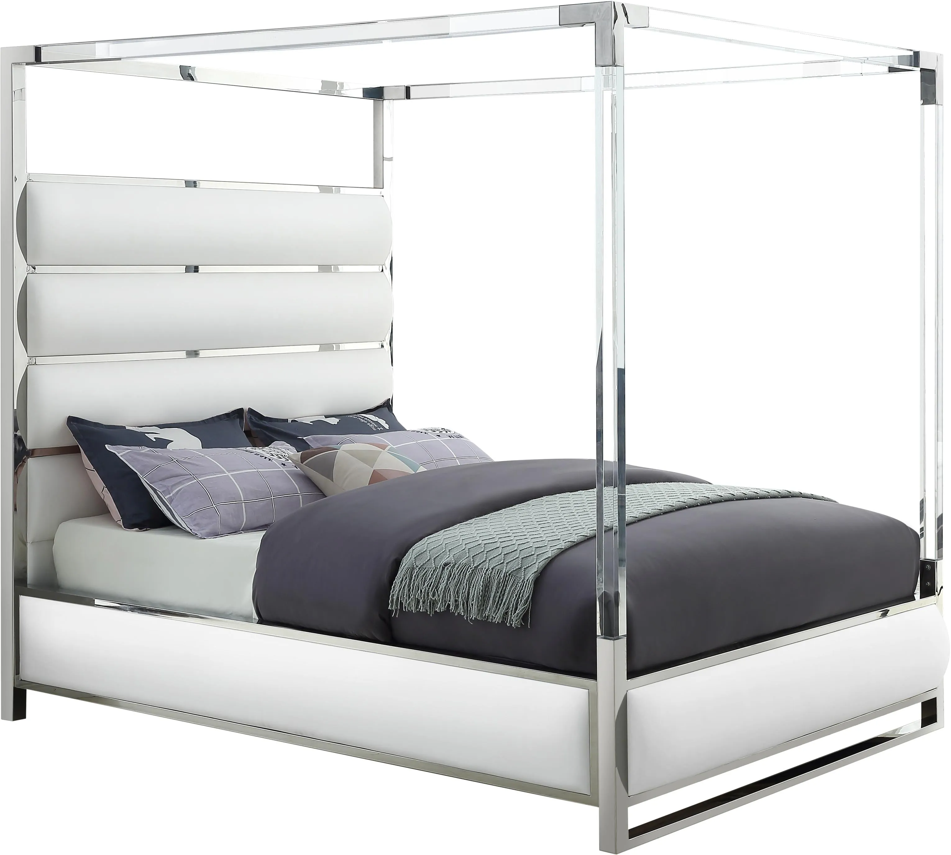 Encore White Faux Leather Queen Bed (4 Boxes)