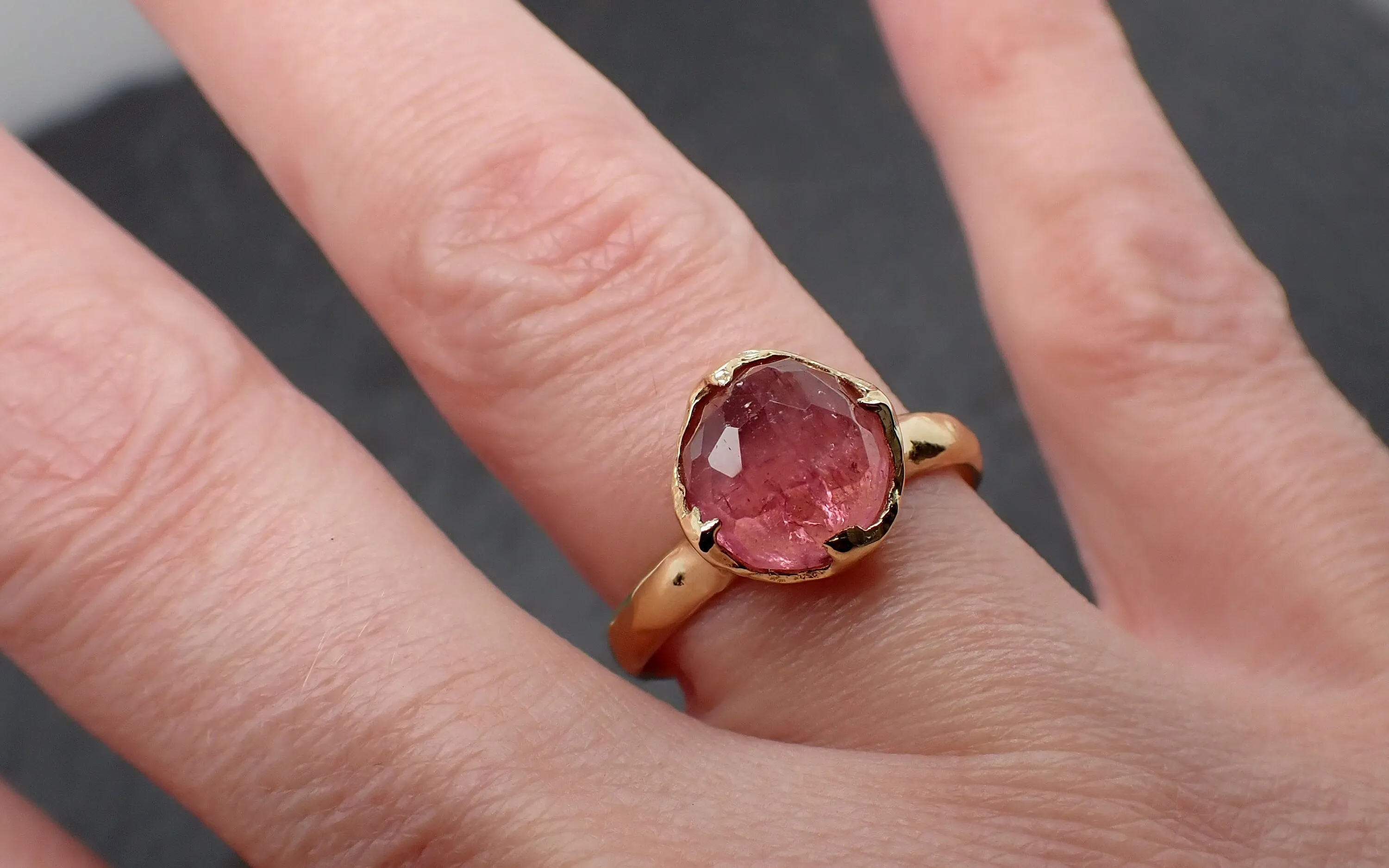 Fancy cut pink Tourmaline Gold Ring Gemstone Solitaire recycled 18k yellow gold statement cocktail statement 3443