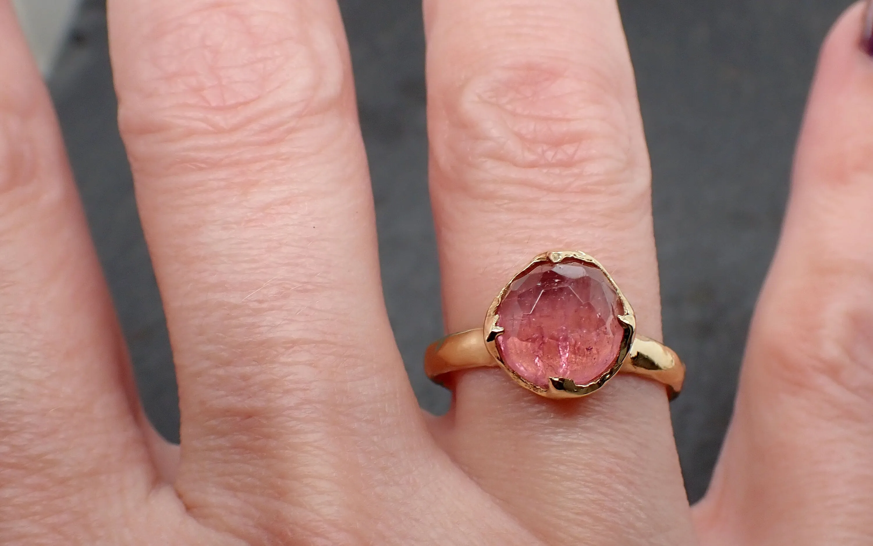 Fancy cut pink Tourmaline Gold Ring Gemstone Solitaire recycled 18k yellow gold statement cocktail statement 3443