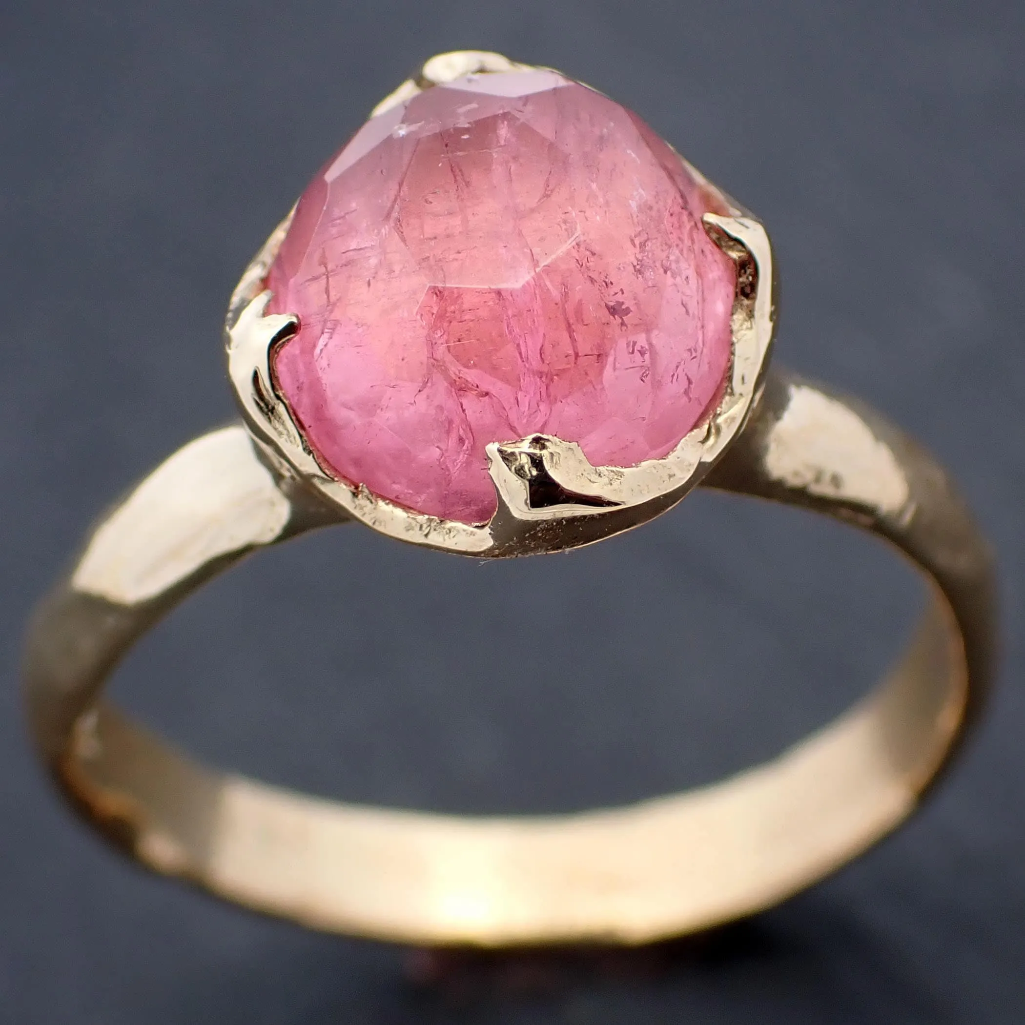 Fancy cut pink Tourmaline Gold Ring Gemstone Solitaire recycled 18k yellow gold statement cocktail statement 3443