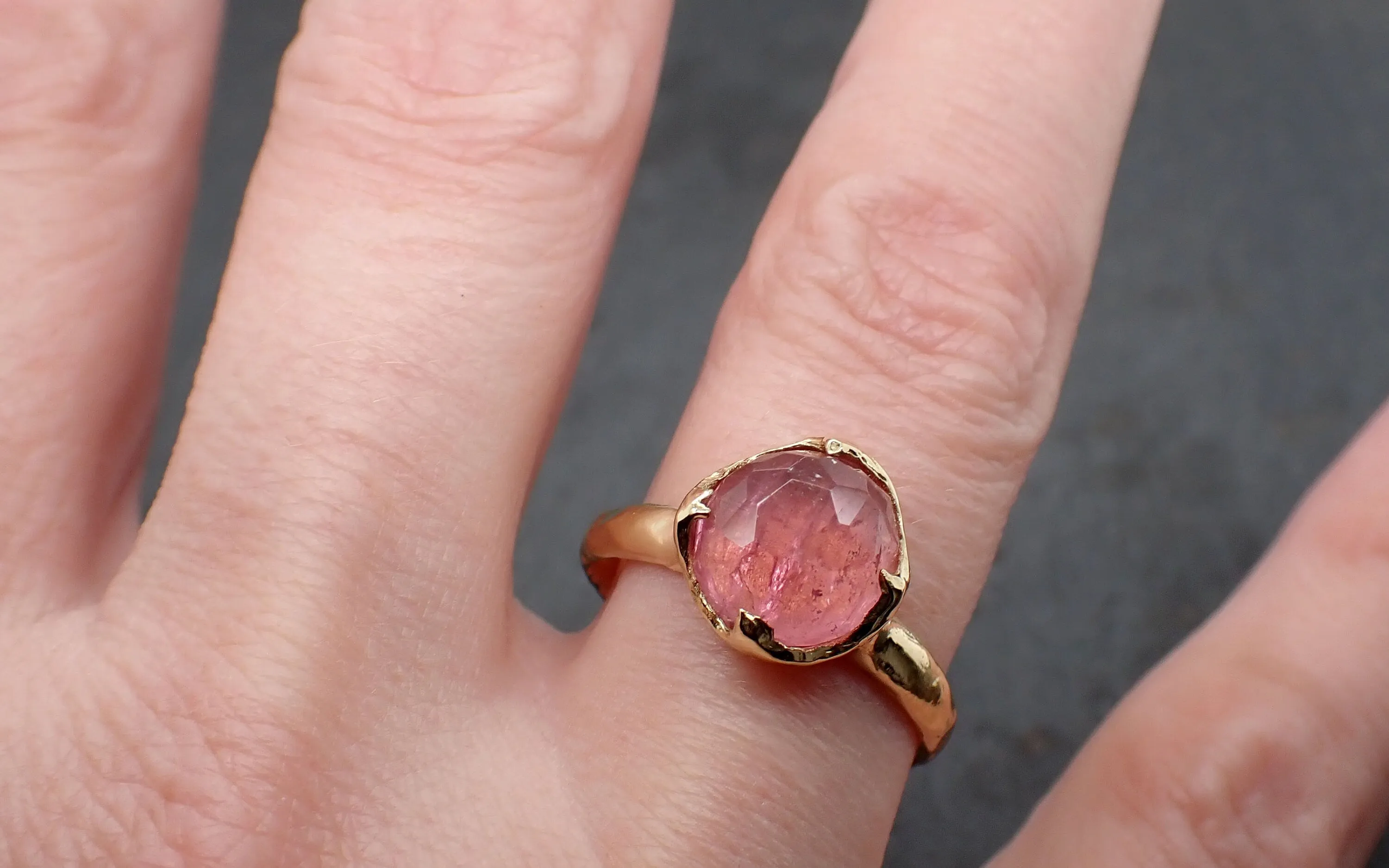 Fancy cut pink Tourmaline Gold Ring Gemstone Solitaire recycled 18k yellow gold statement cocktail statement 3443