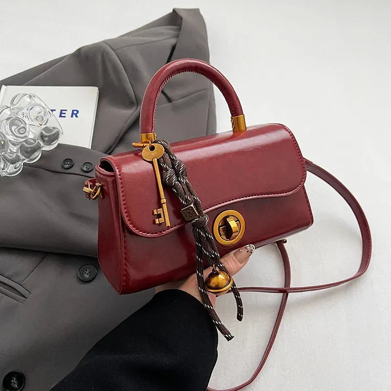 Faux Leather Crossbody Top-Handle Handbag