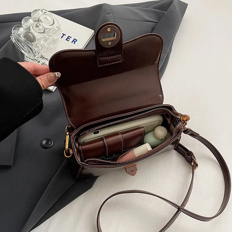 Faux Leather Crossbody Top-Handle Handbag