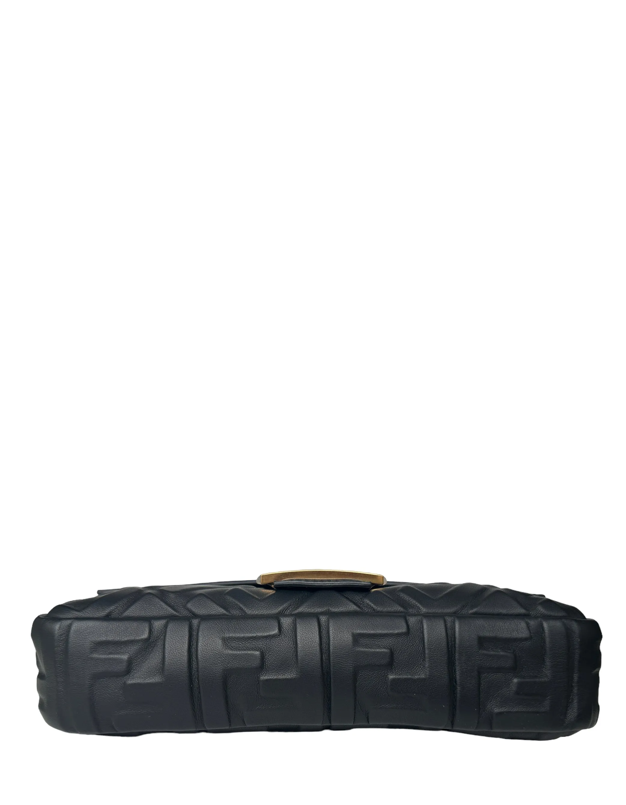 Fendi Black Nappa Embossed Logo FF 1974 Medium Baguette NM Bag w/ Two Straps