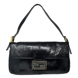 Fendi Black Snakeskin Baguette
