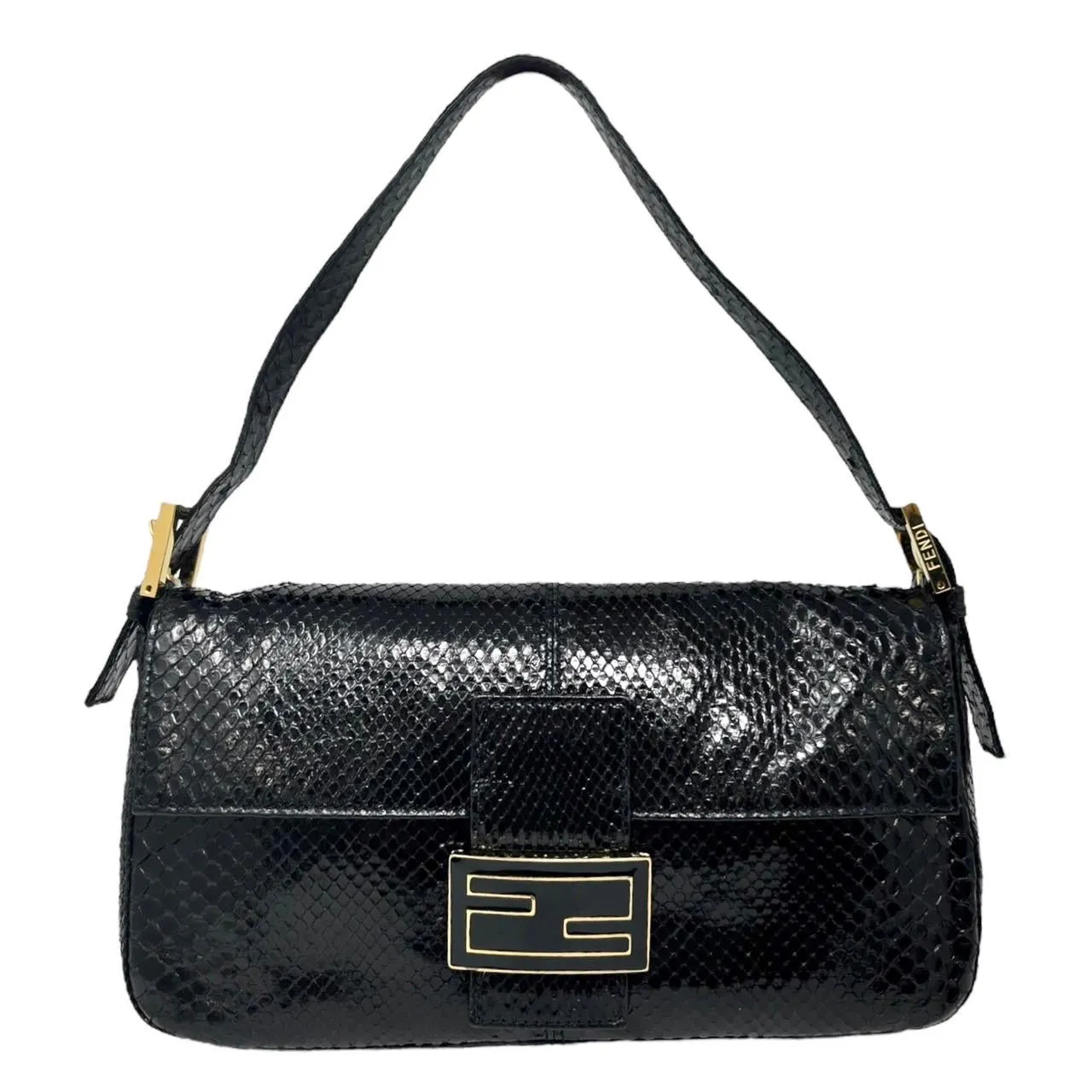 Fendi Black Snakeskin Baguette