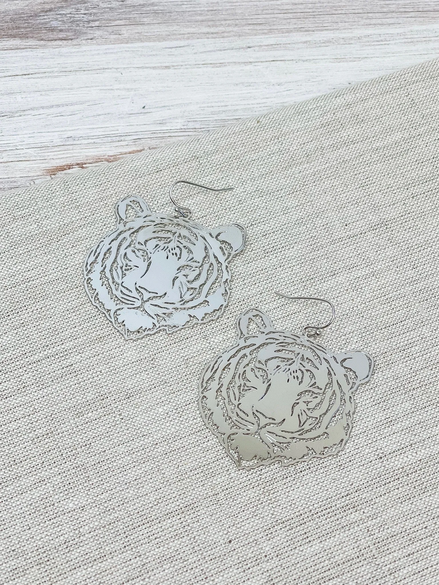 Filigree Tiger Dangle Earrings - Silver