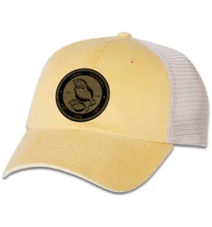 Flounder Deco 6 Panel Trucker Snap Back Pigment Dyed Yellow Stone Hat