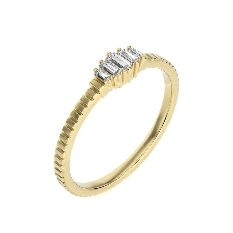 Fluted Ring with Baguette Diamonds