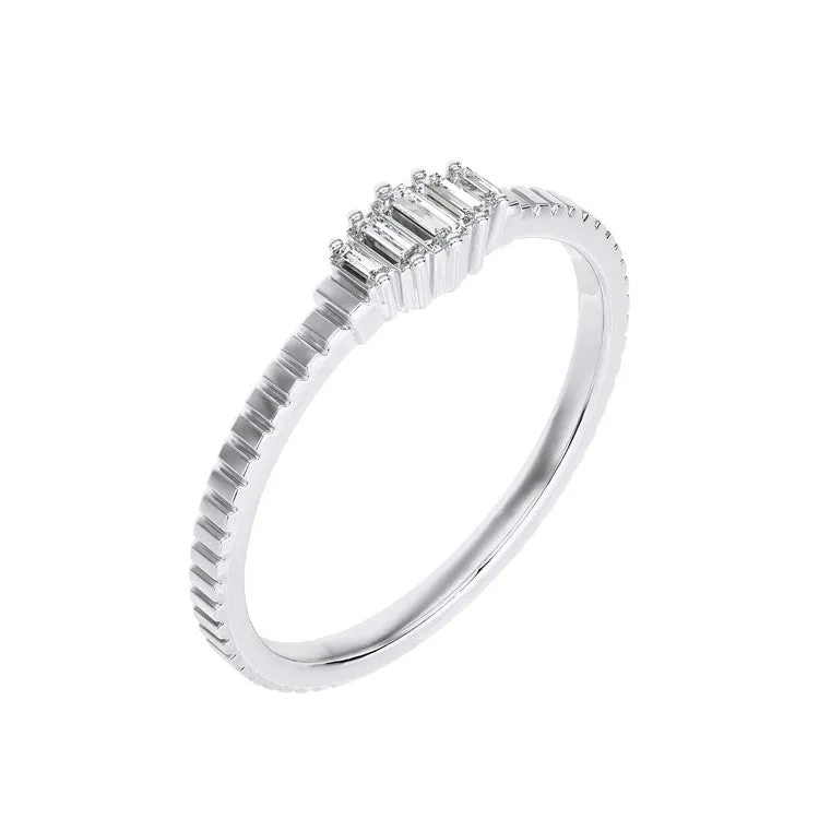 Fluted Ring with Baguette Diamonds